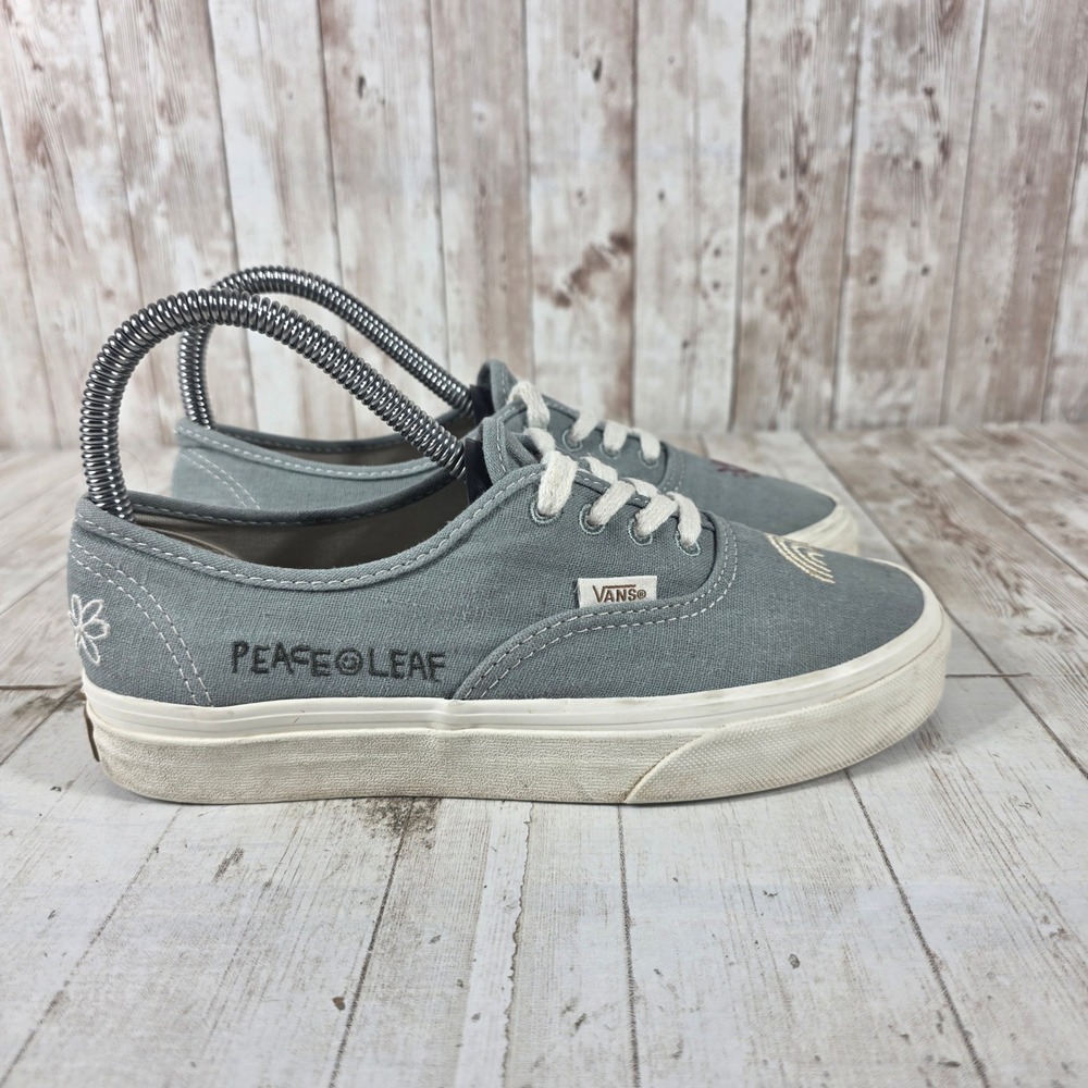 Vans Authentic Peace Leaf Embroidered Low Top Sneakers Gray Blue Womens 6